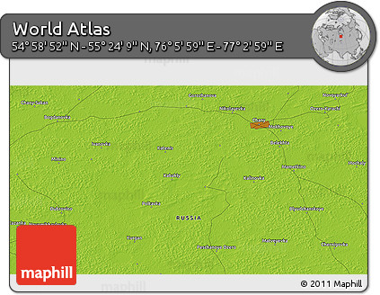Physical 3D Map of the Area around 55° 11' 31" N, 76° 34' 29" E