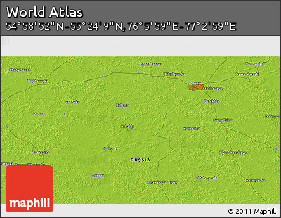 Physical 3D Map of the Area around 55° 11' 31" N, 76° 34' 29" E