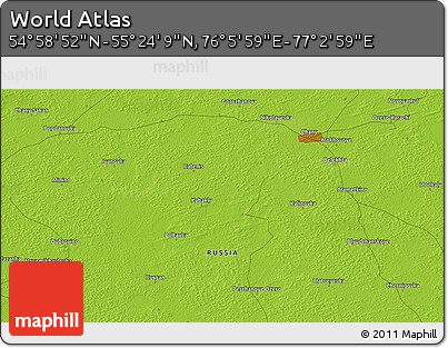 Physical 3D Map of the Area around 55° 11' 31" N, 76° 34' 29" E