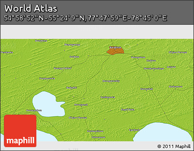 Physical 3D Map of the Area around 55° 11' 31" N, 78° 16' 30" E