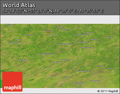 Satellite 3D Map of the Area around 55° 11' 31" N, 79° 7' 30" E