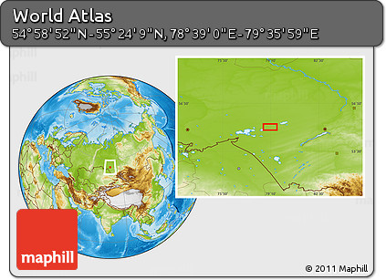 Physical Location Map of the Area around 55° 11' 31" N, 79° 7' 30" E