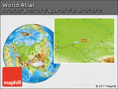 Physical Location Map of the Area around 55° 11' 31" N, 79° 7' 30" E