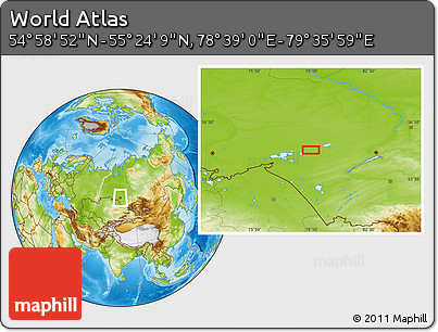 Physical Location Map of the Area around 55° 11' 31" N, 79° 7' 30" E