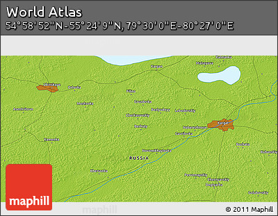 Physical 3D Map of the Area around 55° 11' 31" N, 79° 58' 29" E