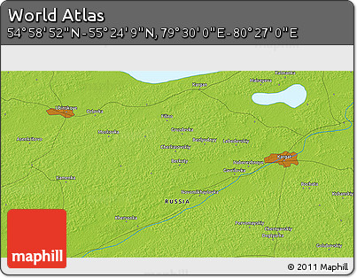 Physical 3D Map of the Area around 55° 11' 31" N, 79° 58' 29" E