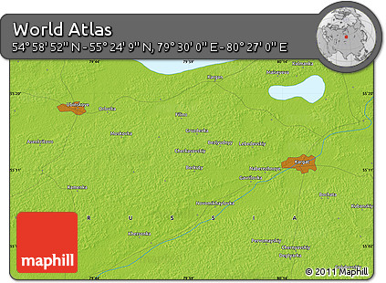 Physical Map of the Area around 55° 11' 31" N, 79° 58' 29" E