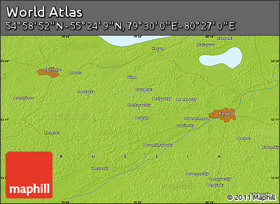 Physical Map of the Area around 55° 11' 31" N, 79° 58' 29" E
