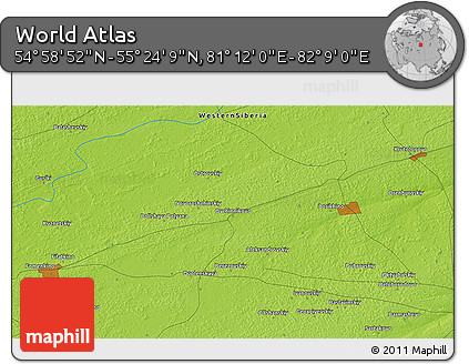 Physical 3D Map of the Area around 55° 11' 31" N, 81° 40' 30" E