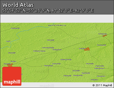 Physical 3D Map of the Area around 55° 11' 31" N, 81° 40' 30" E
