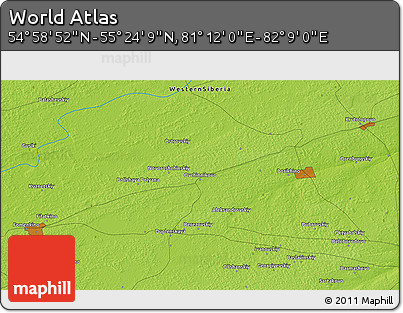 Physical 3D Map of the Area around 55° 11' 31" N, 81° 40' 30" E