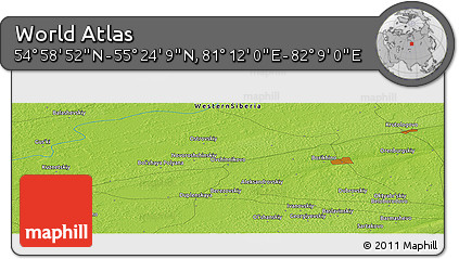 Physical Panoramic Map of the Area around 55° 11' 31" N, 81° 40' 30" E