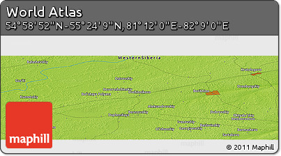 Physical Panoramic Map of the Area around 55° 11' 31" N, 81° 40' 30" E