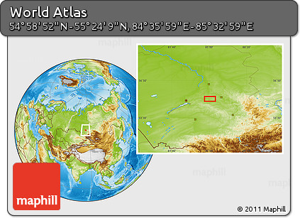 Physical Location Map of the Area around 55° 11' 31" N, 85° 4' 29" E