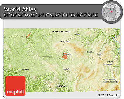 Physical 3D Map of the Area around 55° 11' 31" N, 87° 37' 30" E