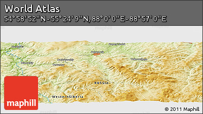 Physical Panoramic Map of the Area around 55° 11' 31" N, 88° 28' 29" E