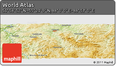 Physical Panoramic Map of the Area around 55° 11' 31" N, 88° 28' 29" E
