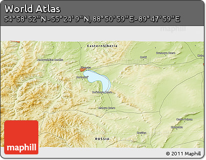 Physical 3D Map of the Area around 55° 11' 31" N, 89° 19' 29" E