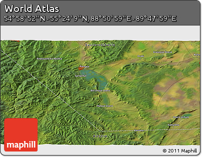 Satellite 3D Map of the Area around 55° 11' 31" N, 89° 19' 29" E