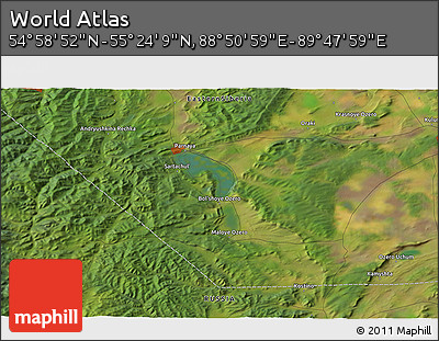 Satellite 3D Map of the Area around 55° 11' 31" N, 89° 19' 29" E