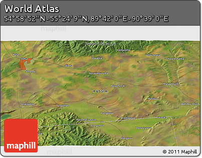 Satellite 3D Map of the Area around 55° 11' 31" N, 90° 10' 30" E