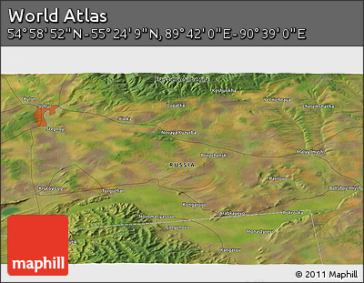 Satellite 3D Map of the Area around 55° 11' 31" N, 90° 10' 30" E