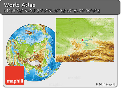 Physical Location Map of the Area around 55° 11' 31" N, 91° 1' 30" E