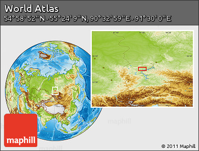 Physical Location Map of the Area around 55° 11' 31" N, 91° 1' 30" E