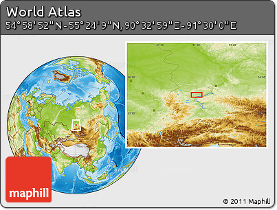 Physical Location Map of the Area around 55° 11' 31" N, 91° 1' 30" E