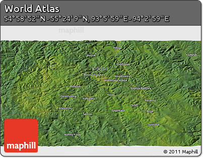 Satellite 3D Map of the Area around 55° 11' 31" N, 93° 34' 29" E