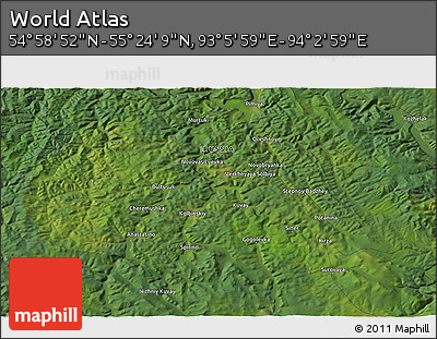 Satellite 3D Map of the Area around 55° 11' 31" N, 93° 34' 29" E