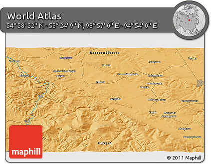 Political 3D Map of the Area around 55° 11' 31" N, 94° 25' 30" E