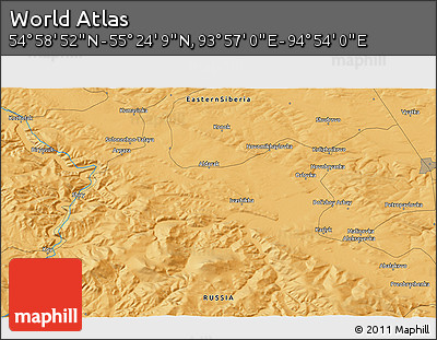 Political 3D Map of the Area around 55° 11' 31" N, 94° 25' 30" E