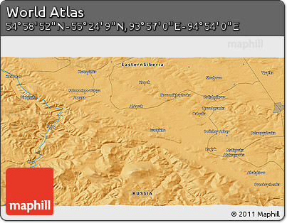 Political 3D Map of the Area around 55° 11' 31" N, 94° 25' 30" E