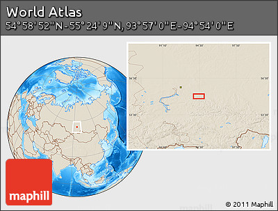 Shaded Relief Location Map of the Area around 55° 11' 31" N, 94° 25' 30" E