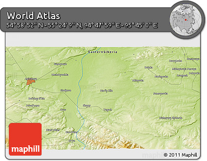 Physical 3D Map of the Area around 55° 11' 31" N, 95° 16' 30" E