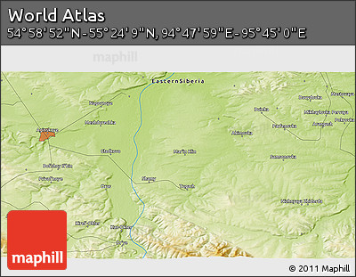 Physical 3D Map of the Area around 55° 11' 31" N, 95° 16' 30" E
