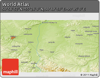 Physical 3D Map of the Area around 55° 11' 31" N, 95° 16' 30" E