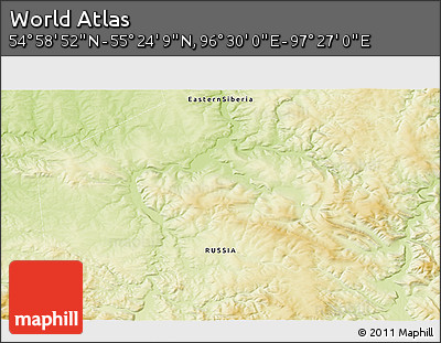Physical 3D Map of the Area around 55° 11' 31" N, 96° 58' 29" E