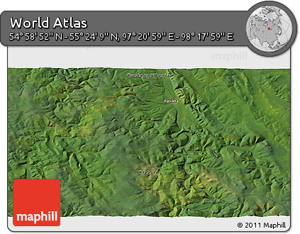 Satellite 3D Map of the Area around 55° 11' 31" N, 97° 49' 29" E