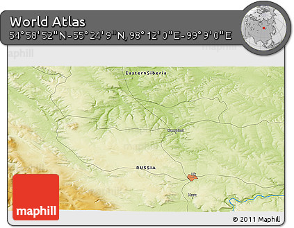 Physical 3D Map of the Area around 55° 11' 31" N, 98° 40' 30" E