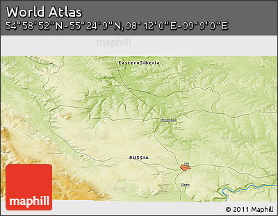 Physical 3D Map of the Area around 55° 11' 31" N, 98° 40' 30" E