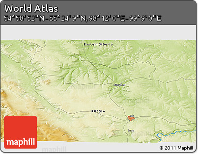 Physical 3D Map of the Area around 55° 11' 31" N, 98° 40' 30" E