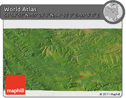 Satellite 3D Map of the Area around 55° 11' 31" N, 98° 40' 30" E