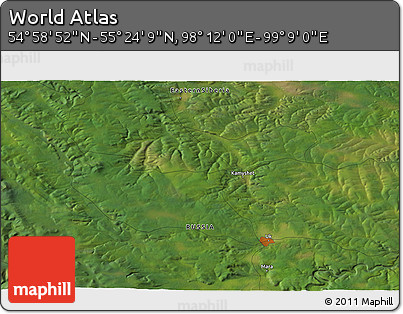 Satellite 3D Map of the Area around 55° 11' 31" N, 98° 40' 30" E