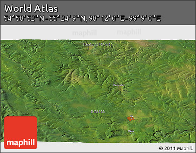 Satellite 3D Map of the Area around 55° 11' 31" N, 98° 40' 30" E