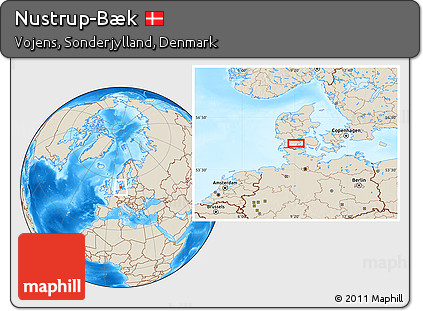 Shaded Relief Location Map of Nustrup-Bæk