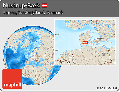 Shaded Relief Location Map of Nustrup-Bæk