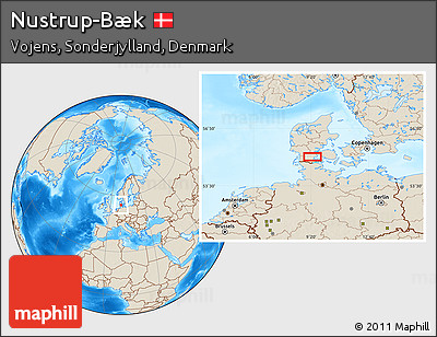 Shaded Relief Location Map of Nustrup-Bæk