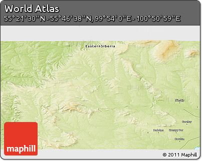 Physical 3D Map of the Area around 55° 34' 4" N, 100° 22' 30" E